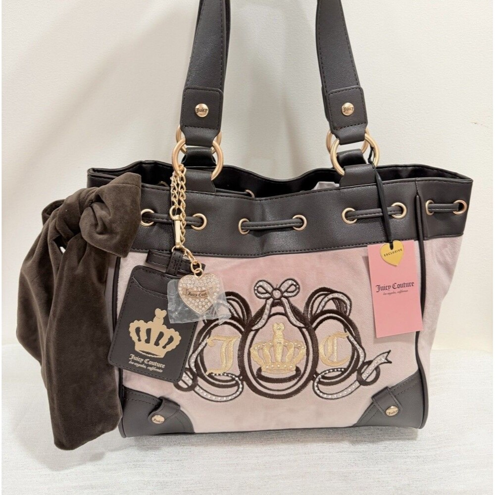 Juicy Couture Juicy Lover’s Club Tote Dusty Blush Pink Brown Velour NWT Y2K